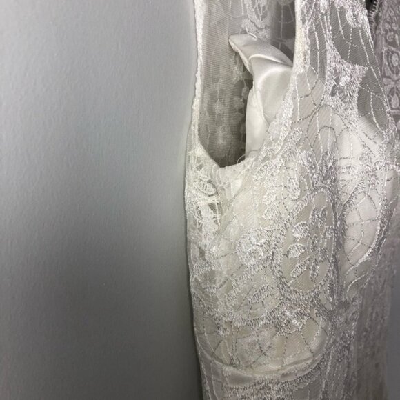 Ivory Lace Overlay Tea Length A-Line Wedding Dress - Picture 7 of 16